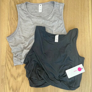 Yogalicious Workout Tank Top Two Pack Black and Purple Athletic Twist Front Top